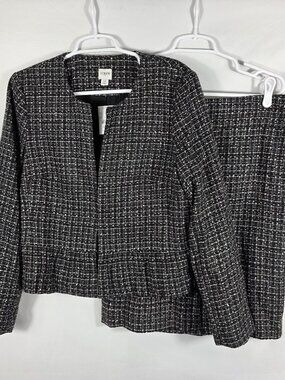 J. Crew Black & White Tweed Skirt Suit Women's Size 12 Peplum Jacket NEW